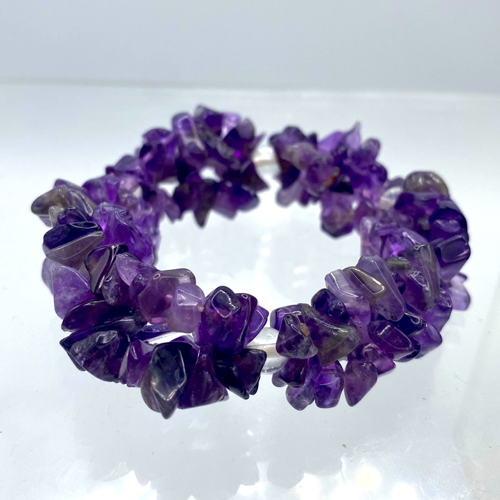 Amethyst Triple Strand Stretch Bracelet Natural